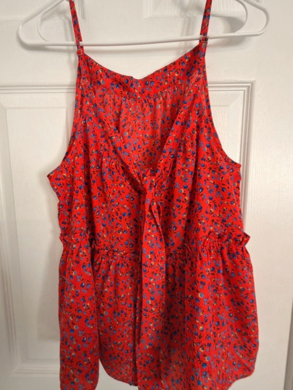 Sienna Sky Red Floral Tie-Front Spaghetti Strap blouse